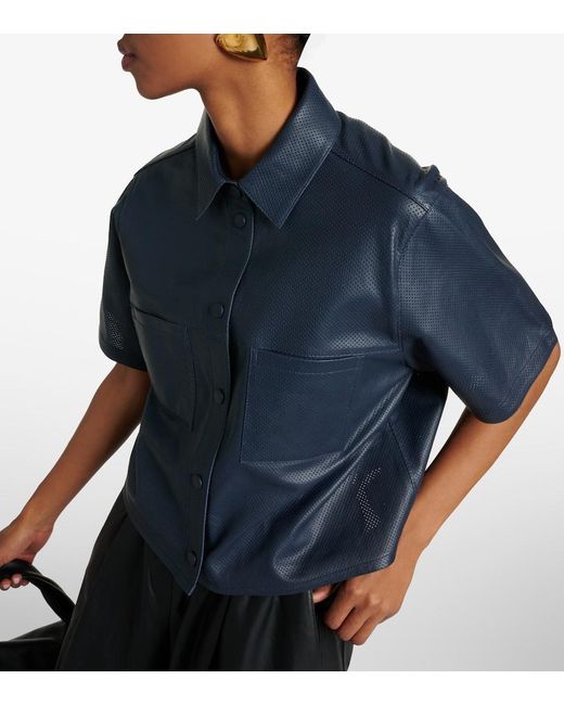 Yves Salomon Blue Oversized Leather Shirt