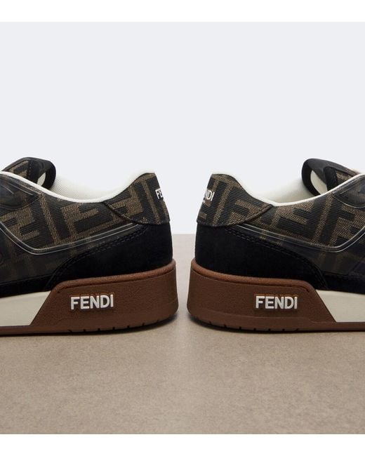 Fendi Black Match Jacquard Suede-Trimmed Sneakers