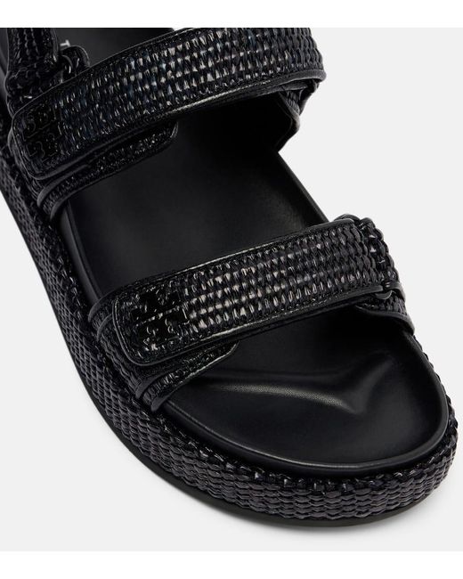 Tory Burch Black Sandalen Aus Raffiabast Und Leder