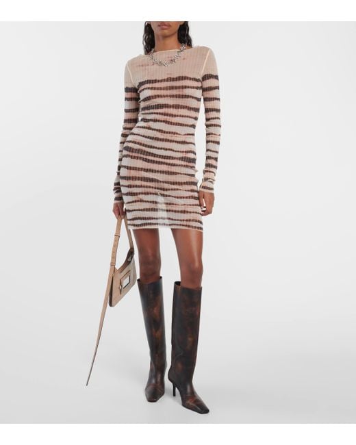 Jean Paul Gaultier Natural Mariniere Sheer Mini Dress In Ecru