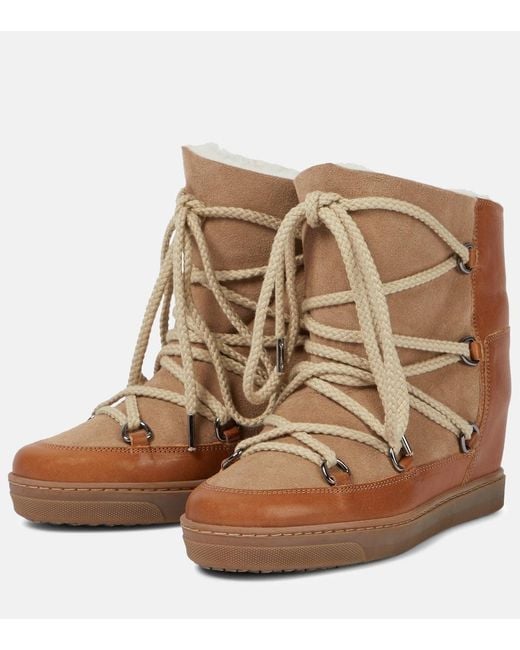 Isabel Marant Brown Nowles Shearling-lined Suede & Leather Boots