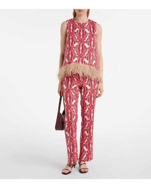 LaDoubleJ Red 24/7 Printed Cotton Straight Pants