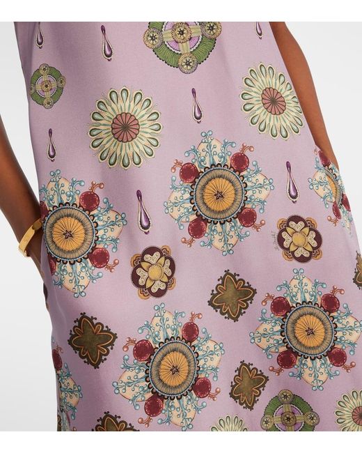 LaDoubleJ Purple Swing Printed Silk Twill Maxi Dress