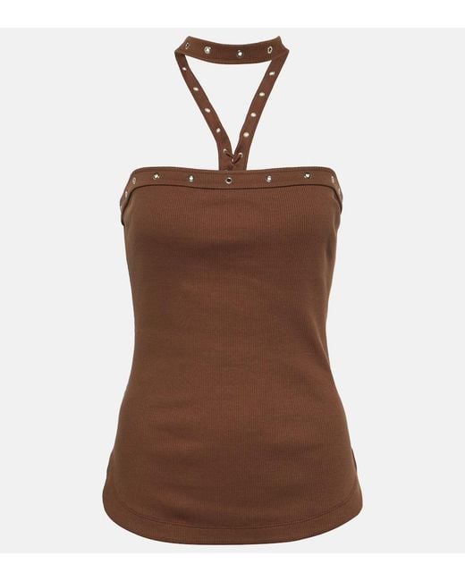 The Attico Brown Ribbed-Knit Halterneck Jersey Top
