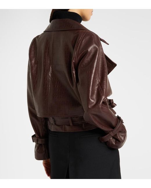 Nour Hammour Brown Hatti Croc-Effect Leather Jacket