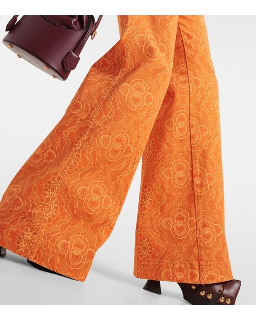 Etro Orange Printed High-Rise Flared Jeans