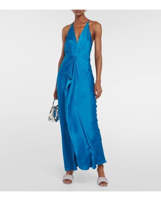 Jonathan Simkhai Blue Giana robe aus glänzendem crêpe mit rüschen