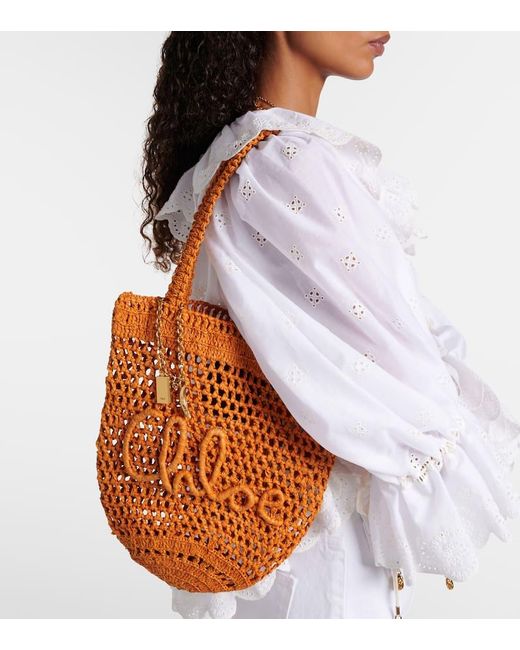 Chloé Orange Tote Summer Banana Small Aus Raffiabast