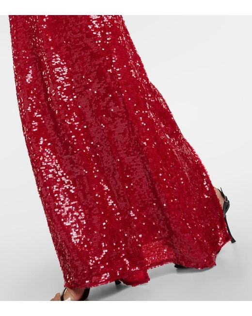 Erdem Red Sequin-embellished Puffed-shoulders Woven Maxi Dress