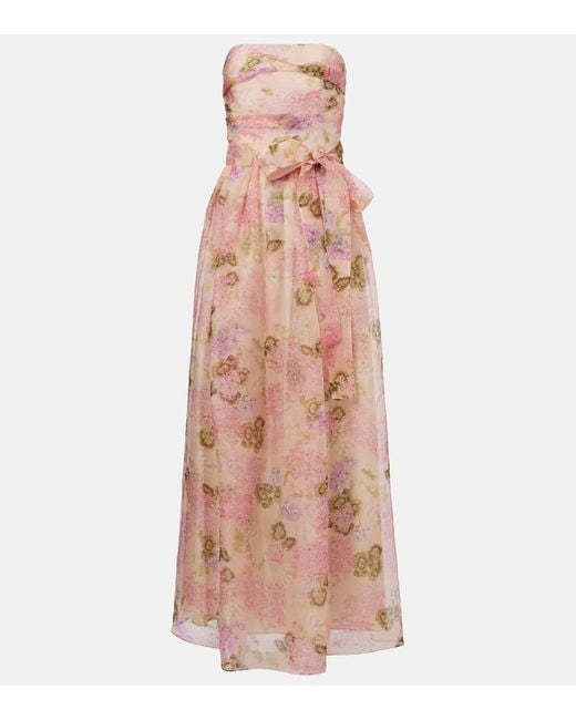 Max Mara Pink Lisetta Floral Silk Organza Bustier Gown