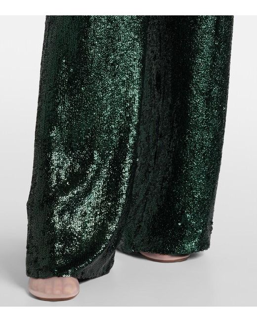 Dries Van Noten Green Sequined Straight Pants