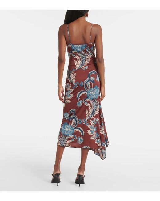 Etro Red Floral Satin Midi Dress