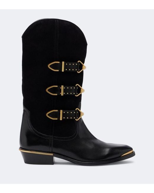 Isabel Marant Black Mexia Leather And Suede Cowboy Boots