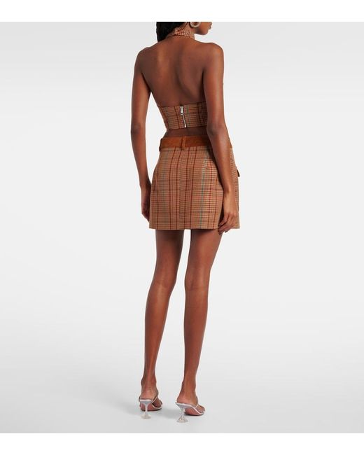 Area Brown Checked Halterneck Wool-Blend Top