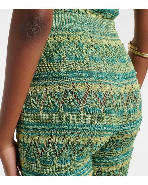 Etro Green Crochet Cotton Flared Pants