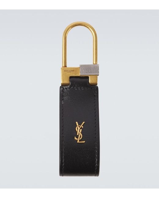 Saint Laurent Black Tiny Cassandre Leather Keychain for men