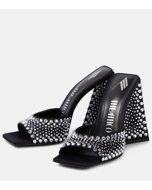 The Attico Black Devon Embellished Satin Mules