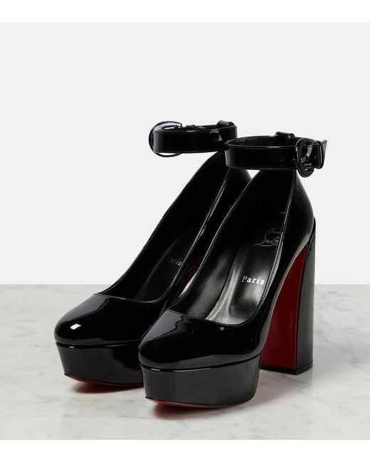 Christian Louboutin Black Movida Strap Patent Leather Platform Pumps