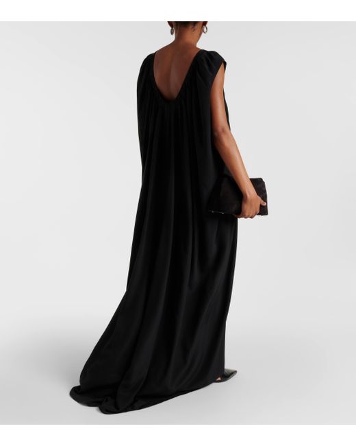 FFORME Black Pleated Silk Maxi Dress