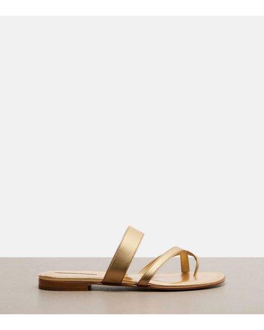 Manolo Blahnik Natural Susa Metallic Leather Sandals