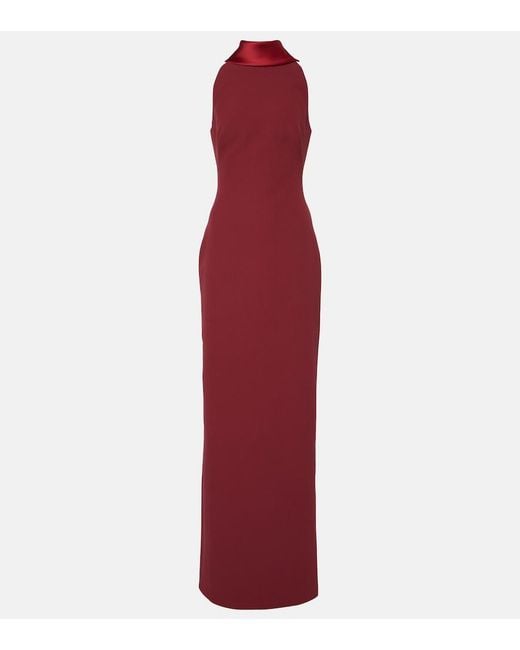 Safiyaa Red Holliana Satin-Trimmed Crepe Gown