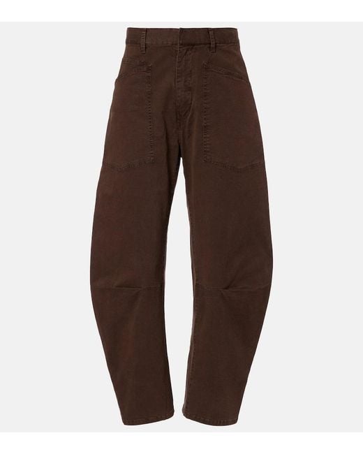 Nili Lotan Brown Shon Cotton Twill Barrel-Leg Pants