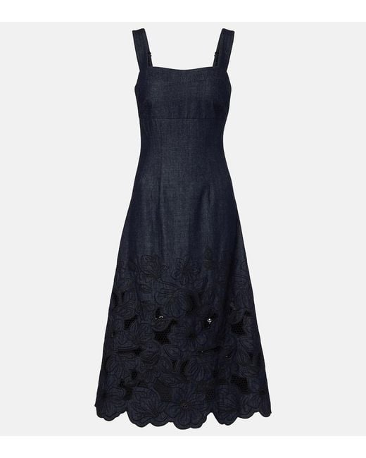 Veronica Beard Blue Rosaura Floral Denim Midi Dress
