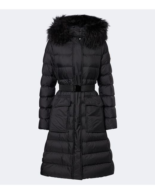 Moncler Black Shearling-Trimmed Down Coat