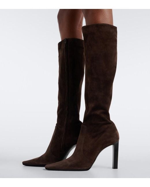 Saint Laurent Black Francoise Suede Knee-High Boots