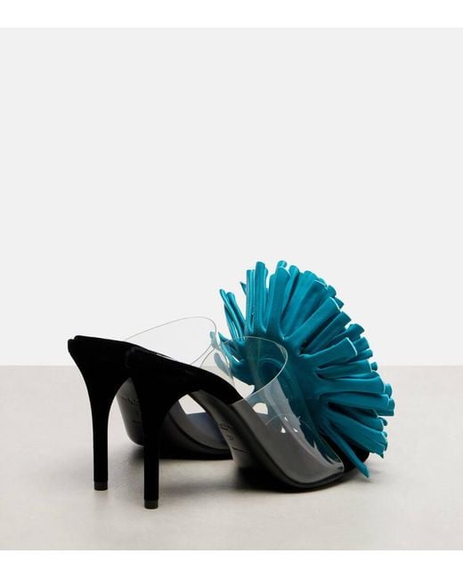 Alaïa Blue Dahlia 90 Floral-Applique Leather And Pu Mules