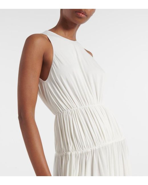 Alaïa White Draped Sleeveless Woven Maxi Dress