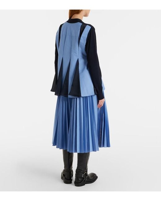 Sacai Blue Striped Cotton-Blend Poplin Midi Skirt