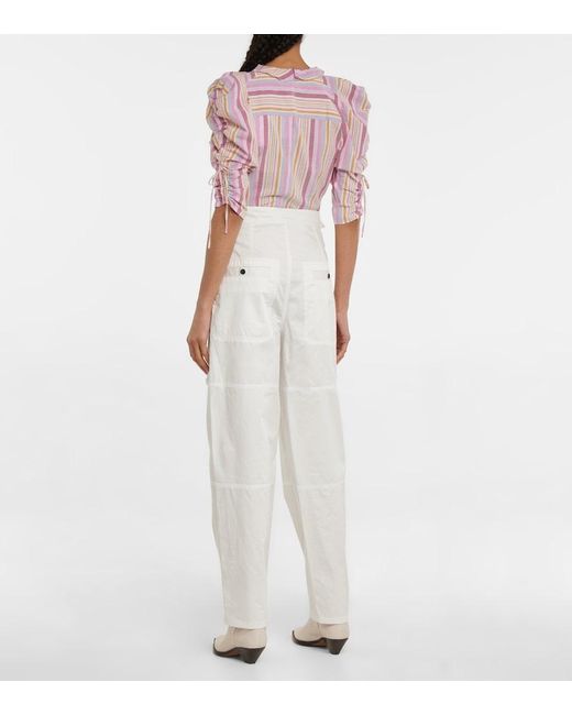 Isabel Marant White Ferima High-Rise Tapered Cotton Pants