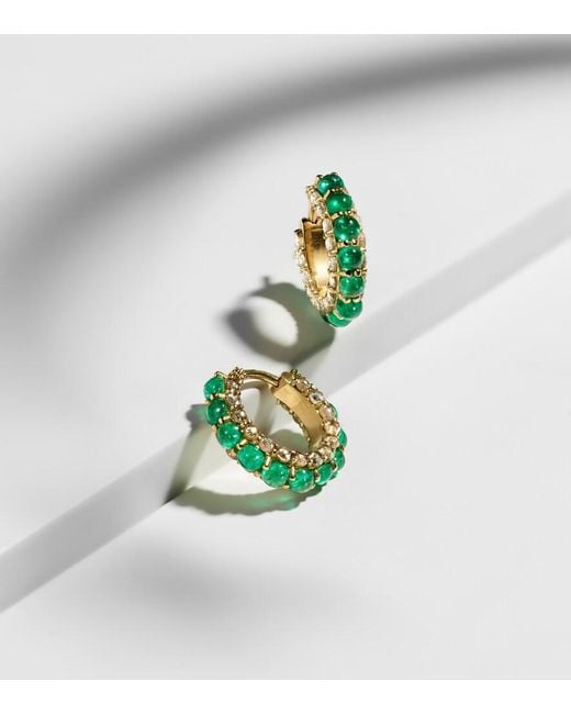 Ileana Makri White 18Kt Hoop Earrings With Emeralds And Diamonds