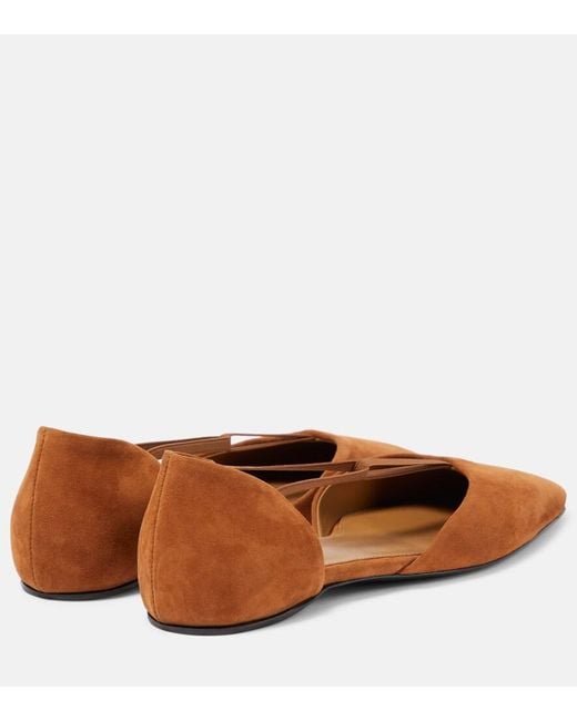 Totême Brown T-Strap Suede Flats