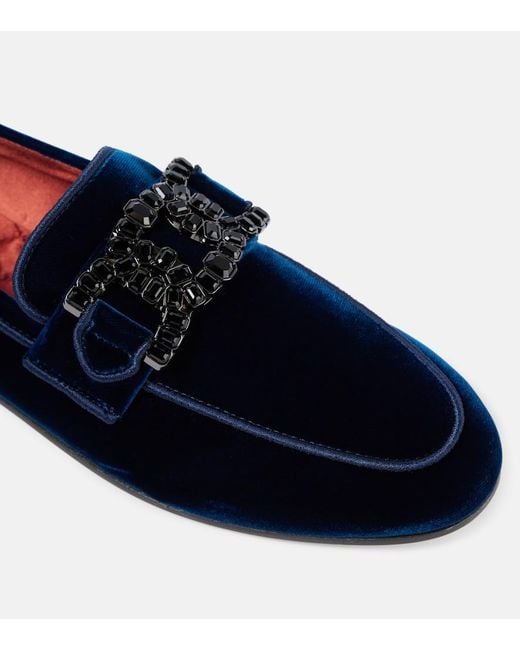 Tod's Blue Kate Embellished Velvet Loafers