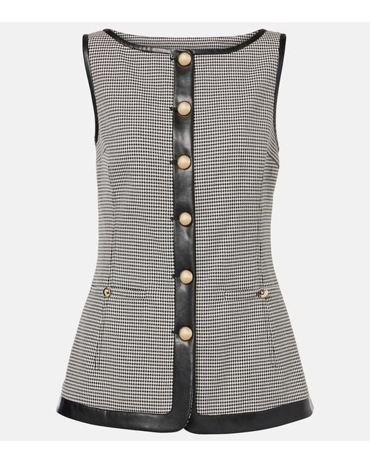 Jonathan Simkhai Gray Cressida Checked Faux Leather-Trimmed Vest