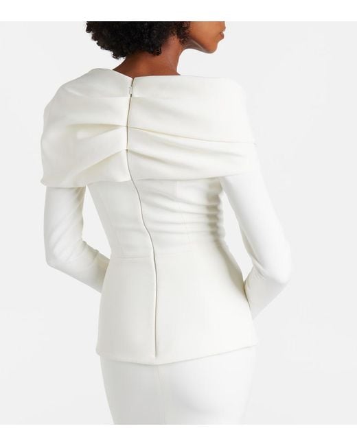 Safiyaa White Millie Draped Crepe Gown