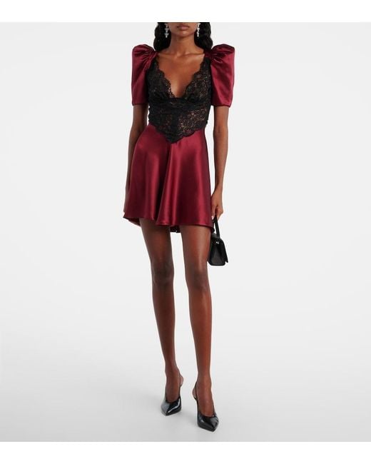 Rodarte Red Lace-Trimmed Silk Cocktail Dress