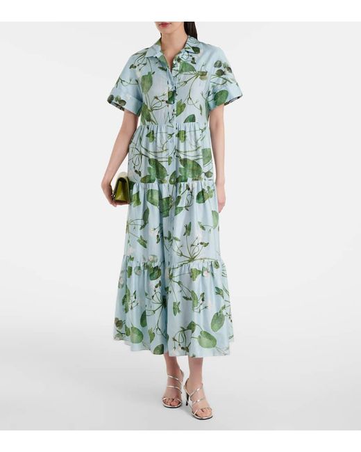 Erdem Green Tiered Floral Cotton Midi Dress