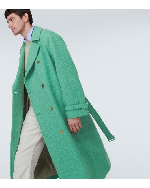 Auralee Green Melton Wool And Alpaca Trench Coat for men
