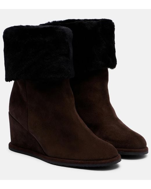 Yves Salomon Black Shearling-Lined Suede Wedge Ankle Boots
