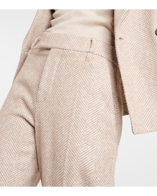 Brunello Cucinelli Natural Chevron Wool-Blend Flared Pants