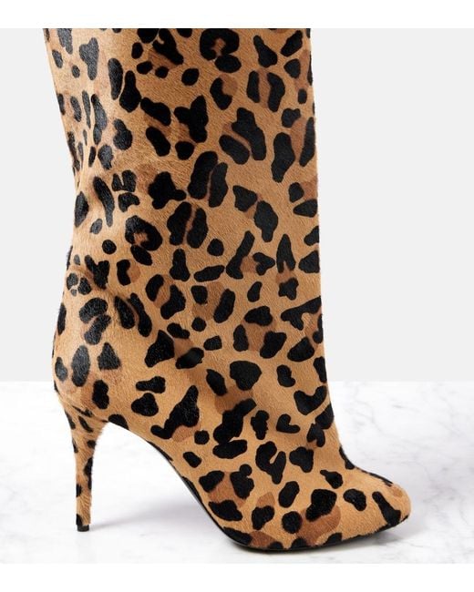 Alaïa Brown Overknees Aus Kalbshaar Mit Leopardenprint