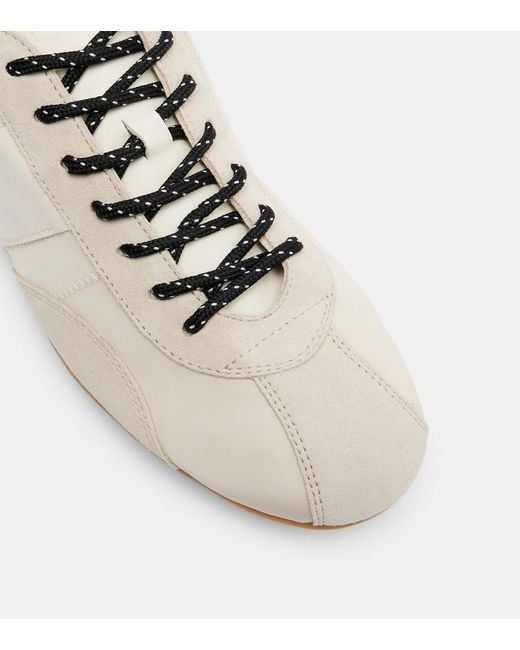 Tod's White Suede-Trimmed Satin Sneakers
