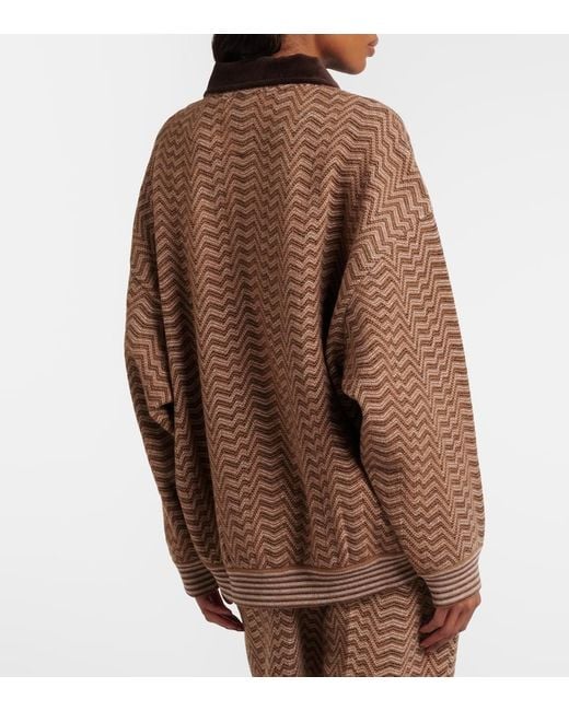 Missoni Brown Zigzag Wool And Cotton Polo Sweater