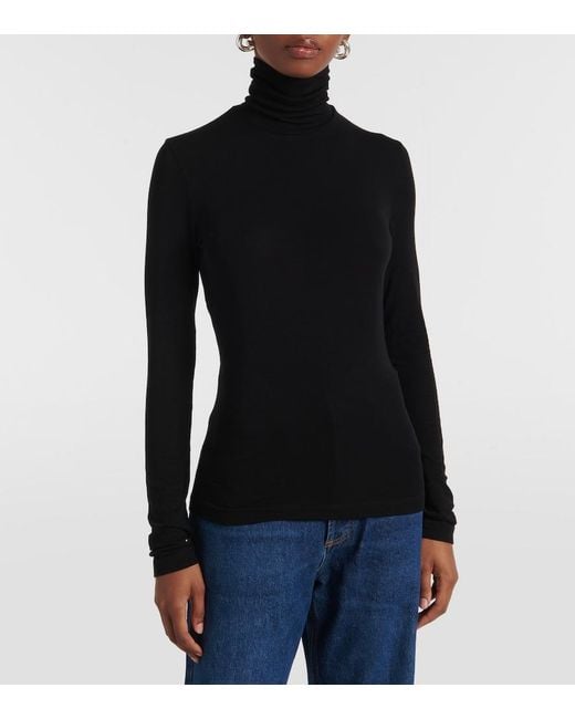 Agolde Black Lyocell Turtleneck Long-Sleeved Top
