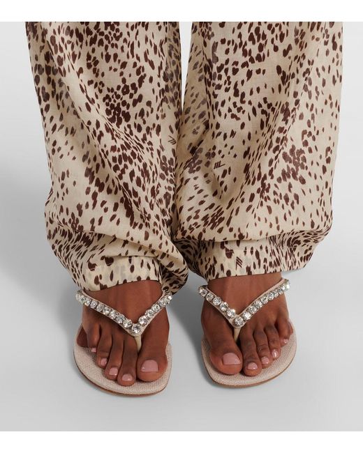 AMINA MUADDI Pink Gigi Embellished Canvas Thong Sandals