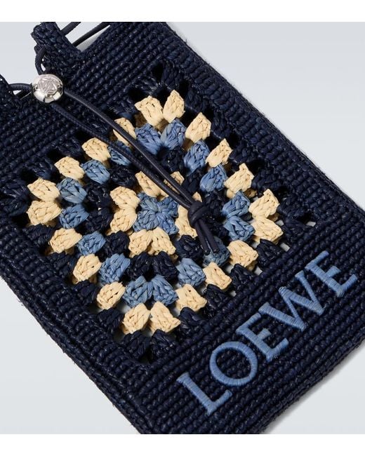 Loewe Blue Paula's Ibiza Crochet Raffia Pouch With Strap for men