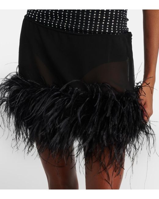 The Attico Black Sheer Feather-Trimmed Miniskirt